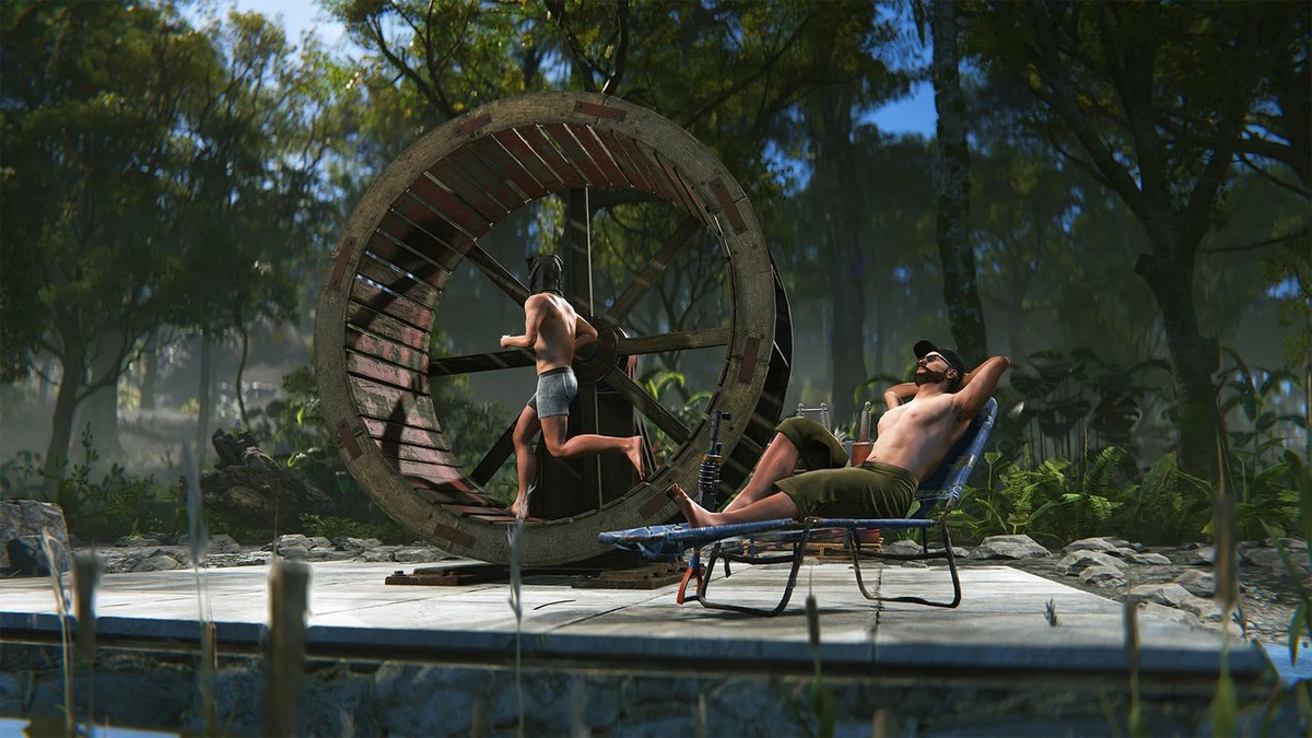  Rust is getting hydro power through water wheels that can also be powered by humans: 'Before you ask, yes, you can force handcuffed players into them' 