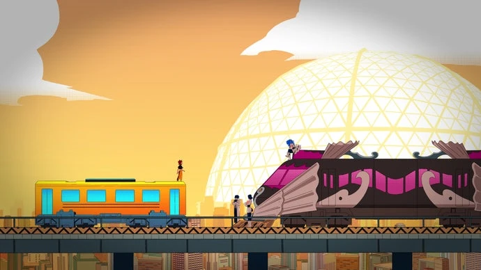 "Let's make a better world": Denshattack's developers on counterculture, biker gangs, and the optimism of fighting a mecha with a train
